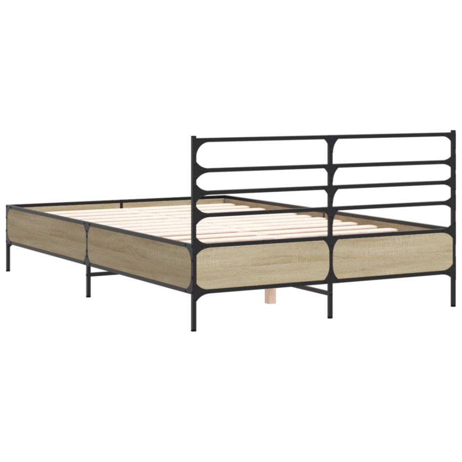 Estructura cama madera ingeniería metal roble Sonoma 120x190
