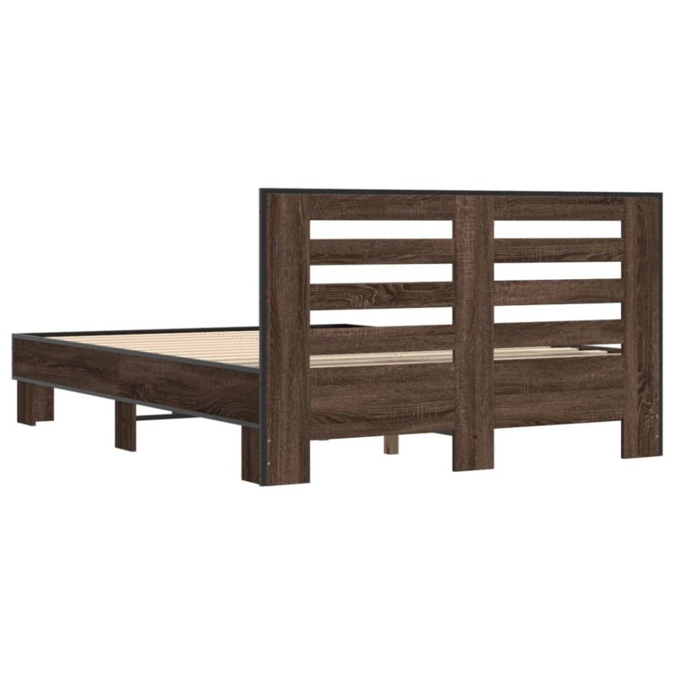 Estructura cama madera ingeniería metal marrón roble 120x200