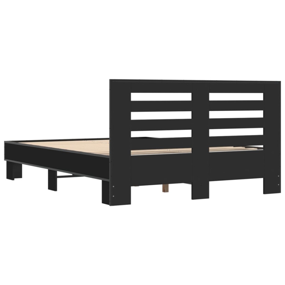 Estructura de cama madera de ingeniería y metal negro