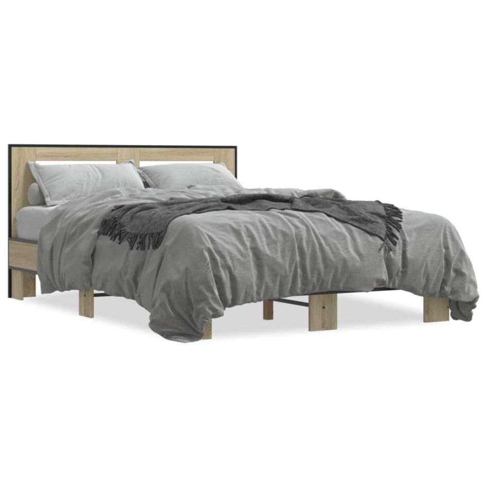 Estructura cama madera ingeniería metal roble Sonoma 140x190