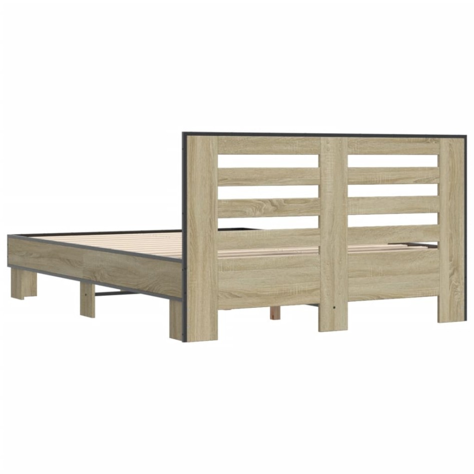 Estructura cama madera ingeniería metal roble Sonoma 140x190