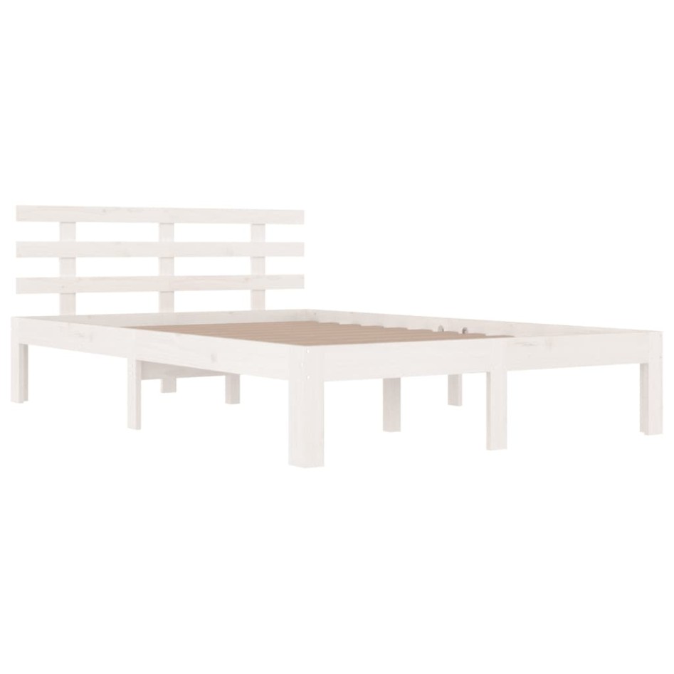 Estructura de cama de madera maciza blanca 135x190