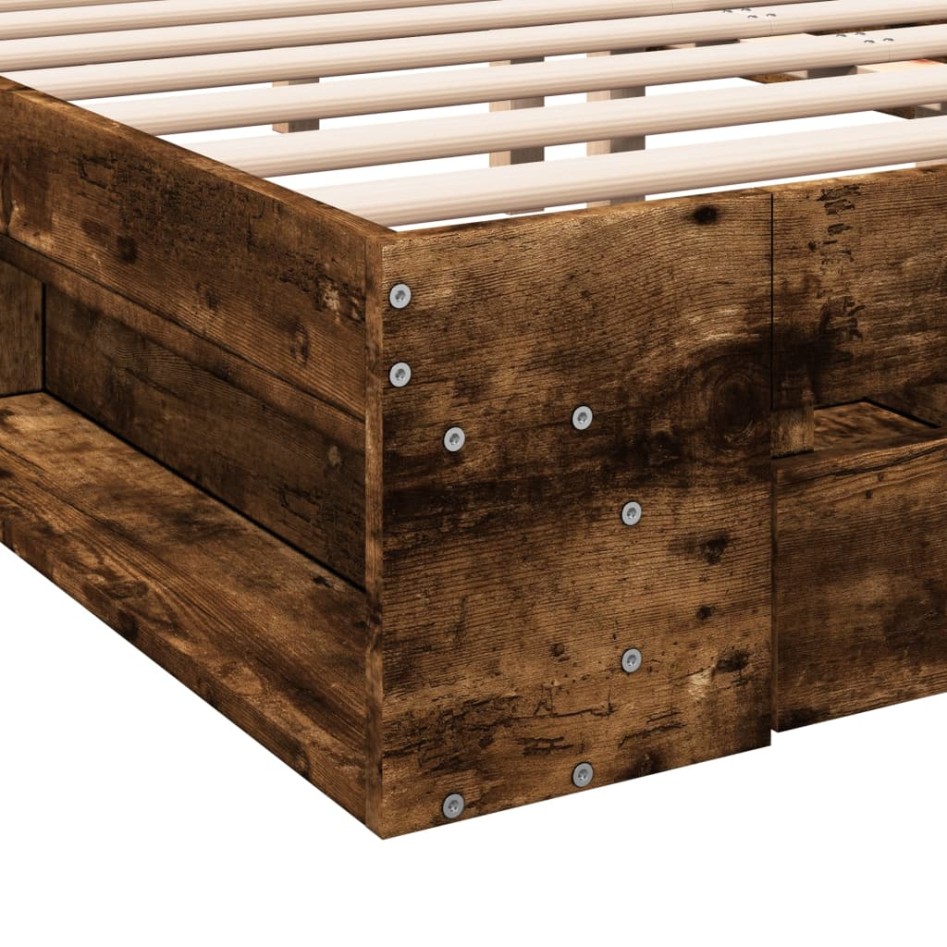 Cama con cajones madera de ingeniería roble ahumado 160x200
