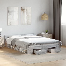 Cama con cajones madera ingeniería gris Sonoma 150x200