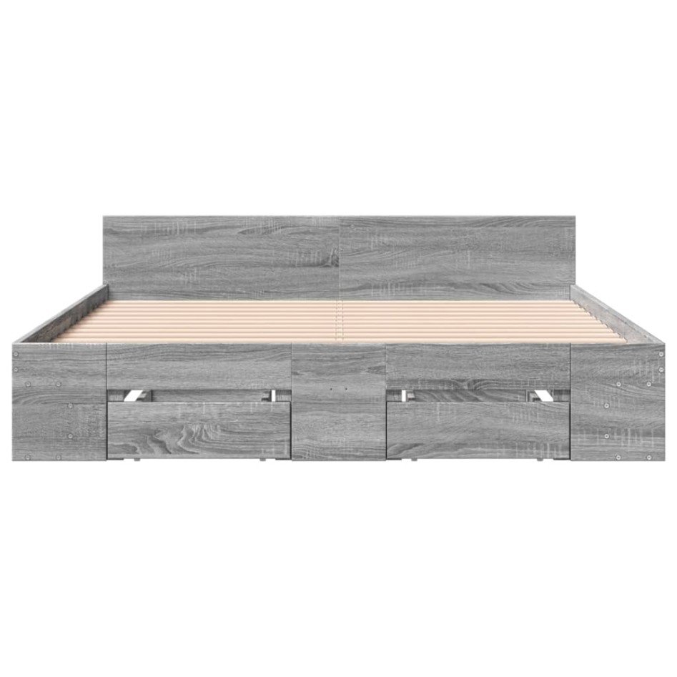 Cama con cajones madera ingeniería gris Sonoma 150x200