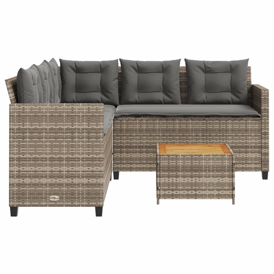 Sofá de jardín en forma de L con mesa y cojines ratán PE