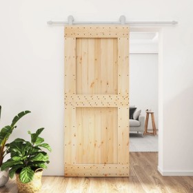 Puerta corredera con herrajes madera maciza de pino 90x210