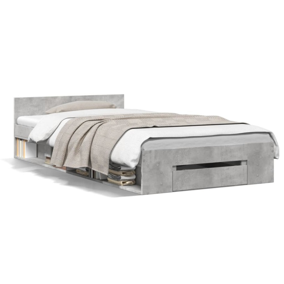 Cama con cajón madera de ingeniería gris hormigón 90x200