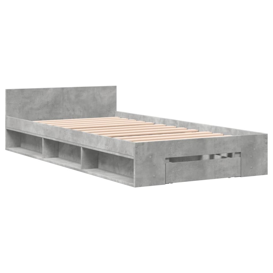Cama con cajón madera de ingeniería gris hormigón 90x200