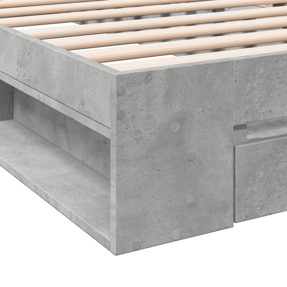Cama con cajón madera de ingeniería gris hormigón 90x200