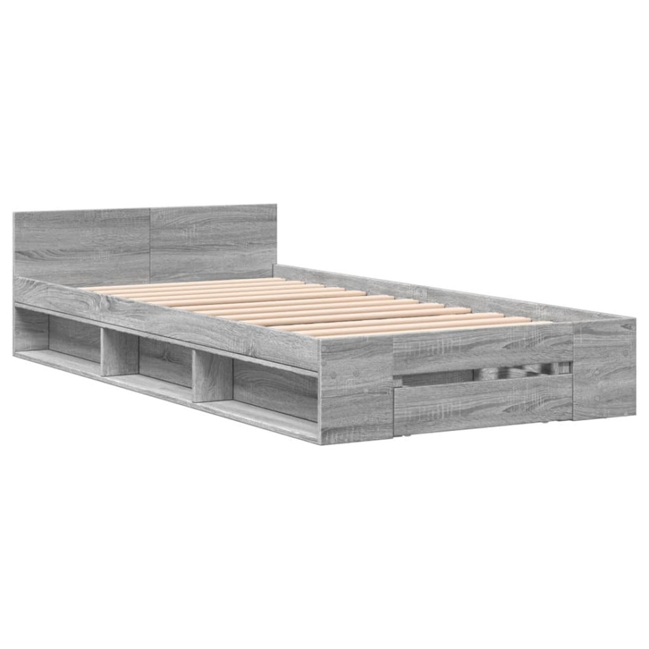 Cama con cajón madera de ingeniería gris Sonoma 90x200