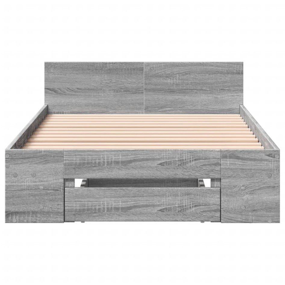 Cama con cajón madera de ingeniería gris Sonoma 90x200