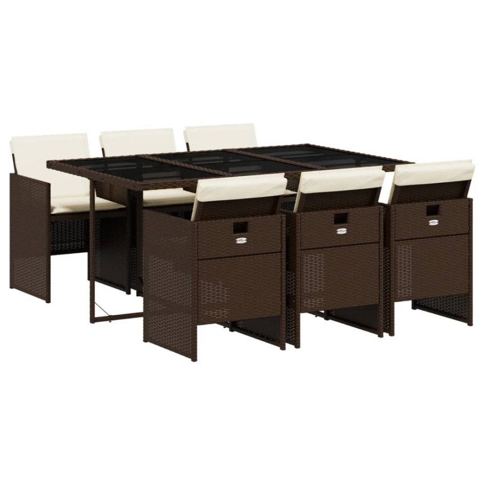 Set comedor de jardín 7 pzas con cojines ratán sintético