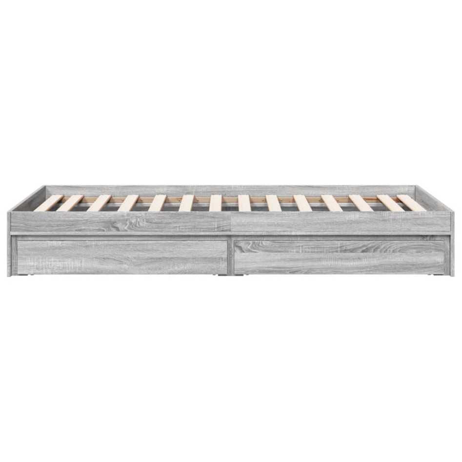 Cama con cajones madera ingeniería gris Sonoma 90x200