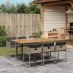 Set comedor jardín 7 pzas y cojines ratán sintético gris