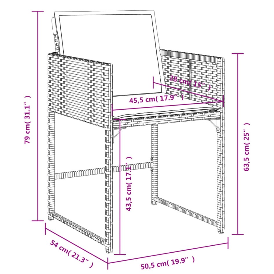 Set comedor de jardín 7 pzas con cojines ratán sintético