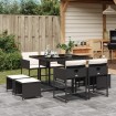 Set de comedor de jardín 9 pzas y cojines ratán sintético negro
