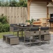 Set comedor jardín 9 pzas y cojines ratán sintético gris