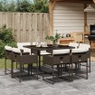 Set comedor para jardín 9 pzas y cojines ratán sintético marrón