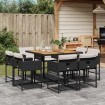 Set de comedor de jardín 9 pzas y cojines ratán sintético negro
