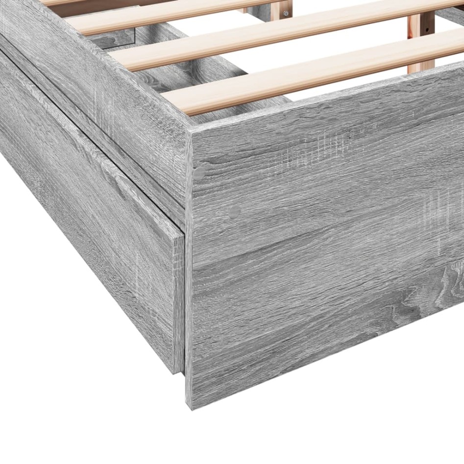 Cama con cajones madera ingeniería gris Sonoma 150x200