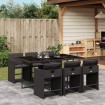Set de comedor de jardín 7 pzas y cojines ratán sintético negro