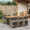 Set comedor jardín 7 pzas y cojines ratán sintético gris