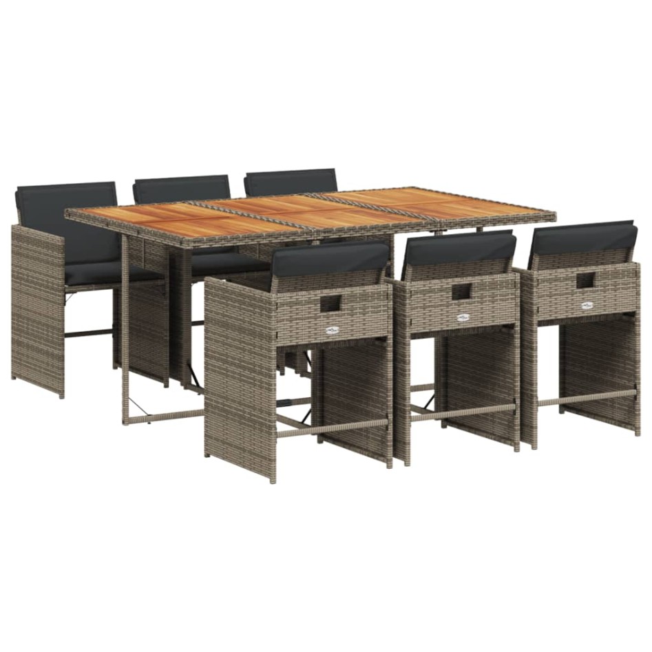 Set comedor jardín 7 pzas y cojines ratán sintético