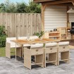 Set comedor de jardín 7 pzas con cojines ratán sintético beige