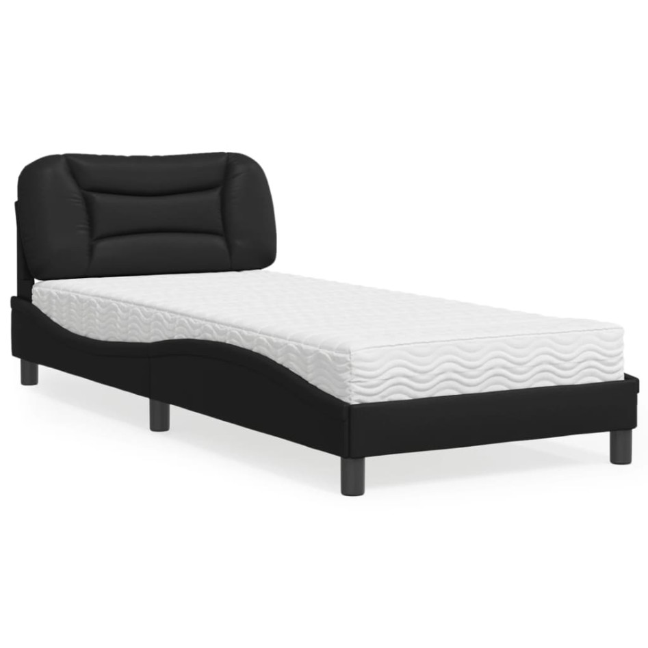 Cama con colchón cuero sintético negro 80x200