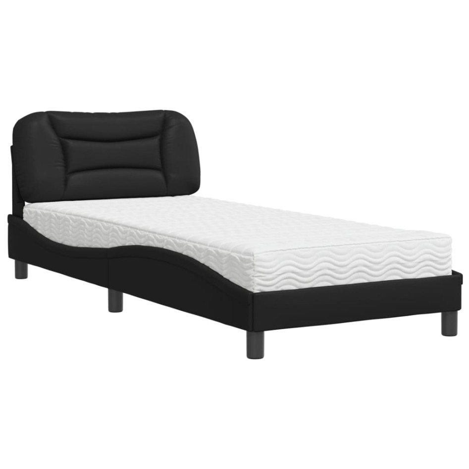 Cama con colchón cuero sintético negro 80x200