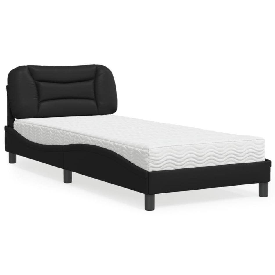 Cama con colchón cuero sintético negro 90x190