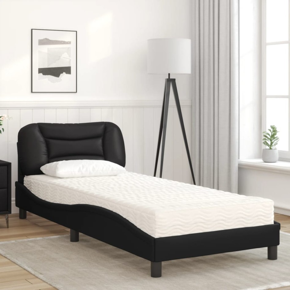 Cama con colchón cuero sintético negro 90x190