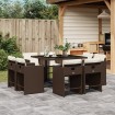 Set comedor para jardín 9 pzas y cojines ratán sintético marrón