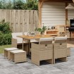 Set comedor de jardín 9 pzas con cojines ratán sintético beige