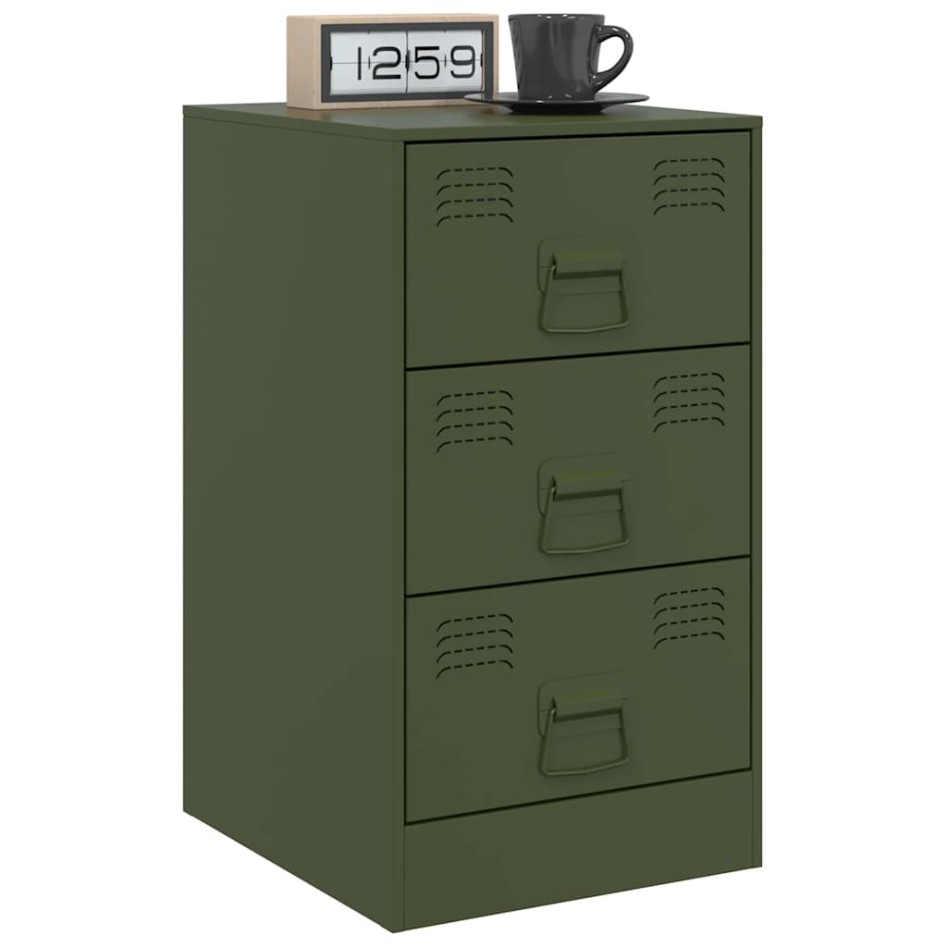 Mesitas de noche 2 unidades acero verde oliva 34,5x39x62