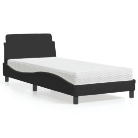 Cama con colchón terciopelo negro 90x190