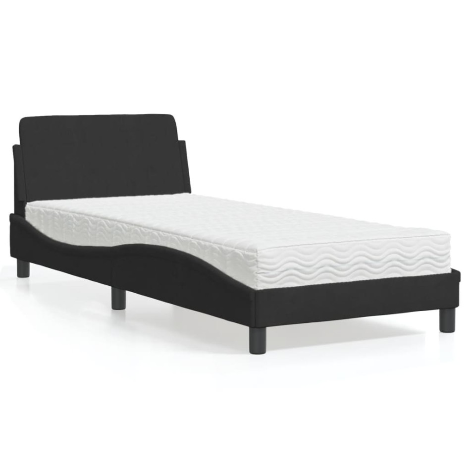 Cama con colchón terciopelo negro 90x190