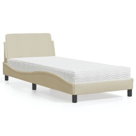 Cama con colchón tela color crema 80x200