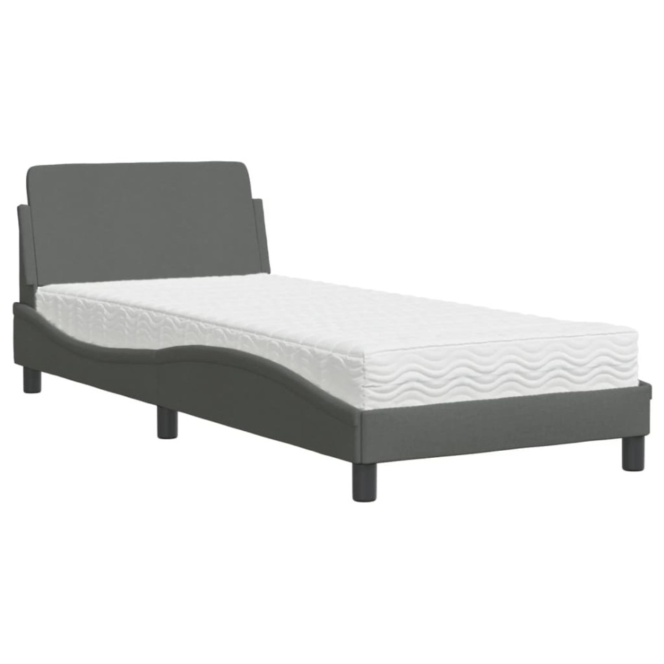 Cama con colchón tela gris oscuro 90x190