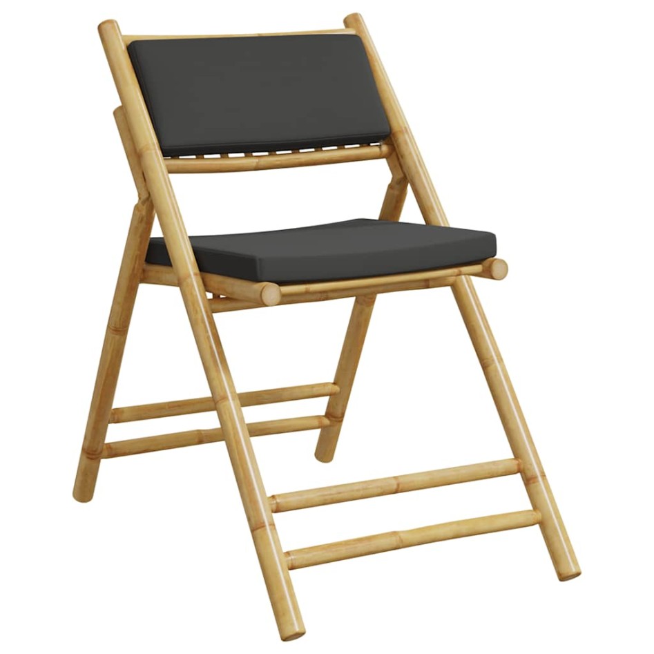 Sillas de bistro plegables con cojines 4 uds bambú gris