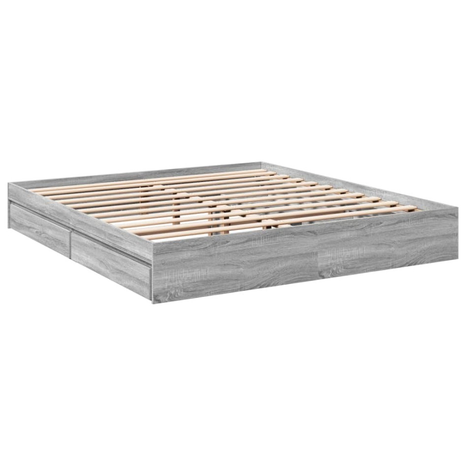 Cama con cajones madera ingeniería gris Sonoma 200x200