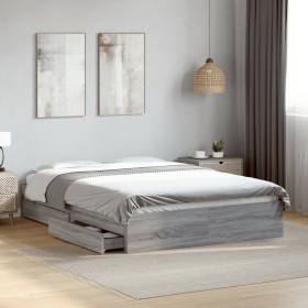 Cama con cajones madera ingeniería gris Sonoma 120x200
