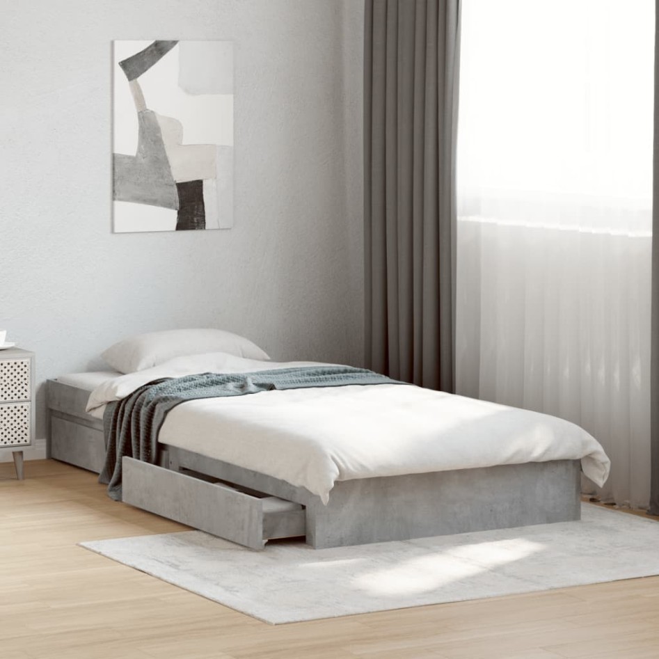 Cama con cajones madera ingeniería gris hormigón 100x200