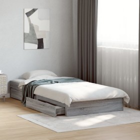 Cama con cajones madera ingeniería gris Sonoma 100x200