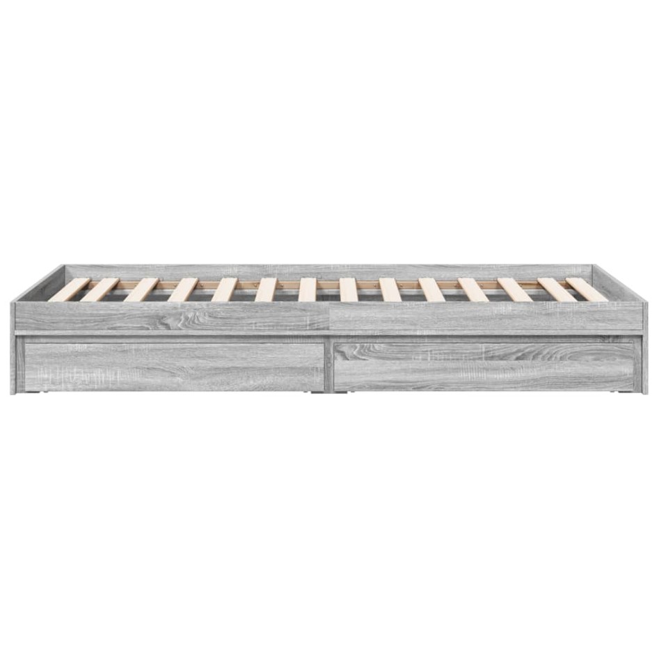 Cama con cajones madera ingeniería gris Sonoma 100x200