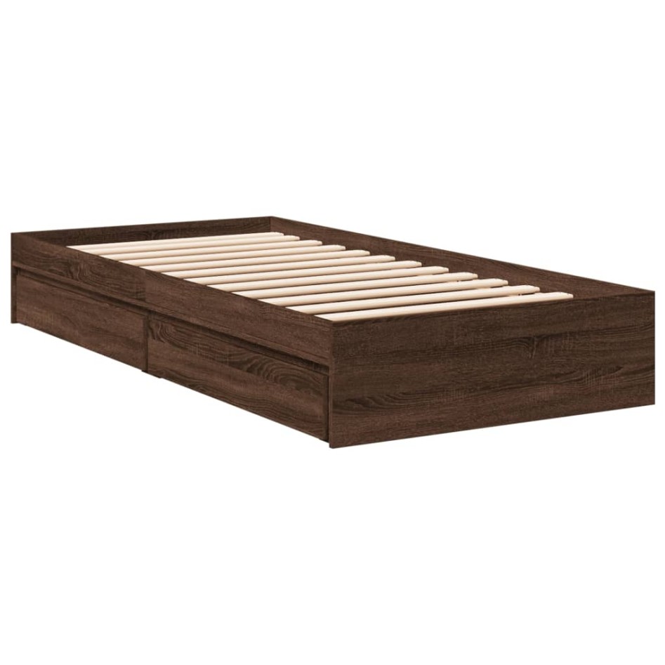 Cama con cajones madera de ingeniería marrón roble 75x190