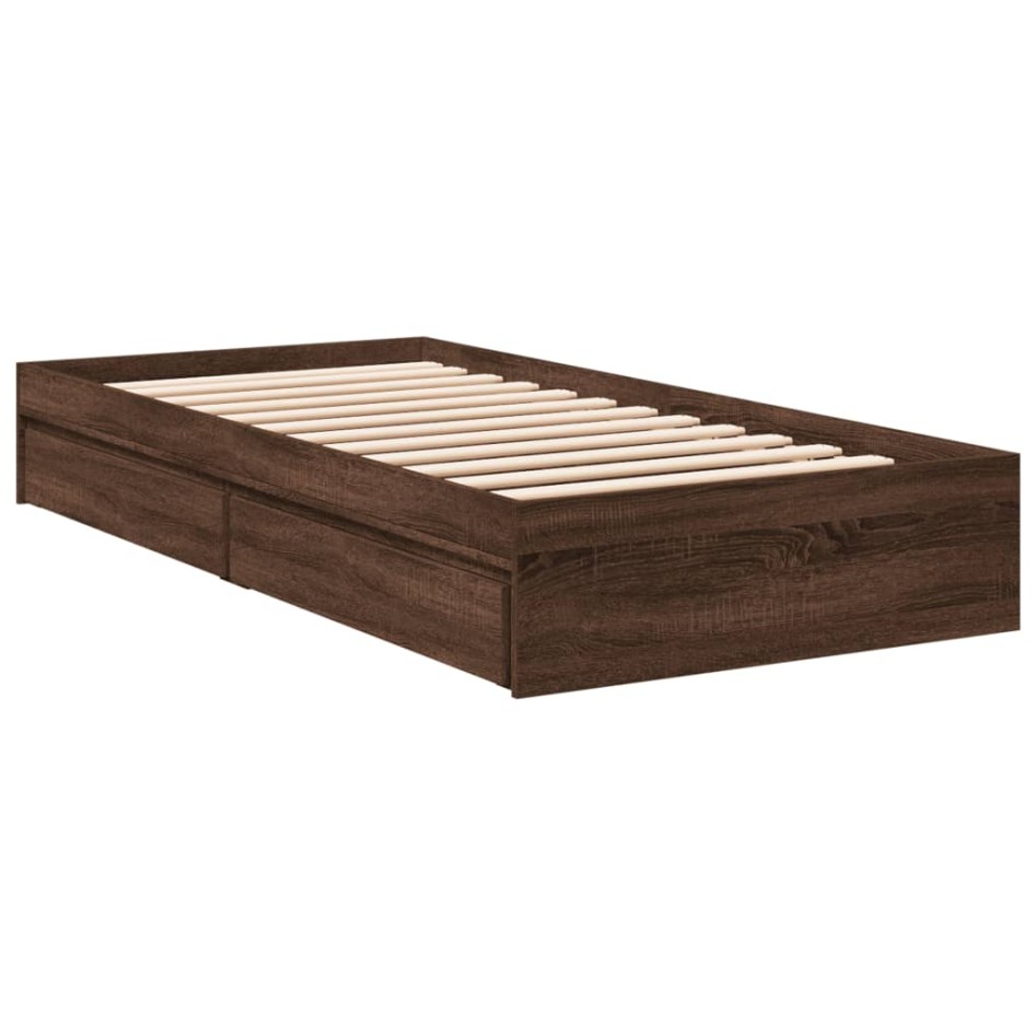 Cama con cajones madera de ingeniería marrón roble 75x190
