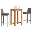 Mesa y taburetes de jardín 3 pzas madera acacia ratán PE gris
