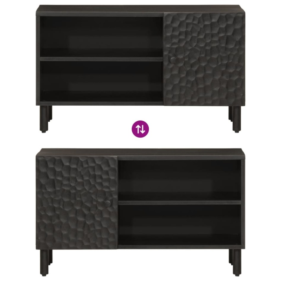 Mueble de TV madera maciza de mango negro 80x31x46